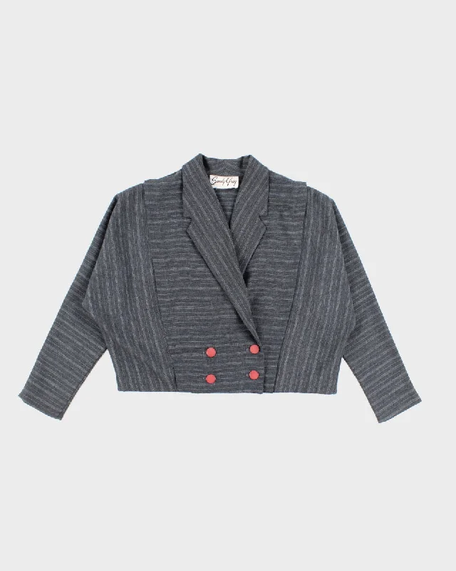 Womens 1980s Grey Double Breasted Suit Jacket - M Toggled Jacket Drawstring Jacket Belted Jacket Womens 1980s Grey Double Breasted Suit Jacket - M Toggled Jacket Drawstring Jacket Belted Jacket