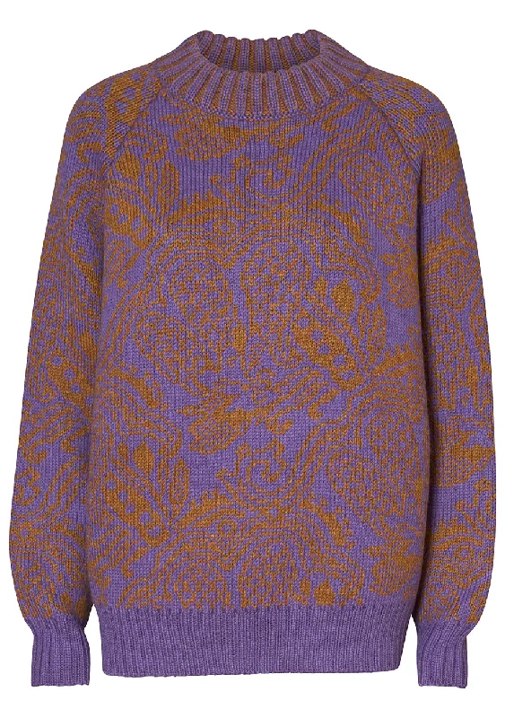 Strada Sweater Purple Butterfly Jacquard Welt Pockets Slit Pockets Flap Pockets