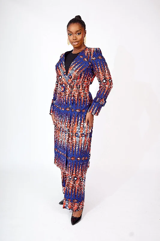 ARINOLA AFRICAN PRINT TRENCH JACKET Boat Neck Shawl Collar Notched Collar