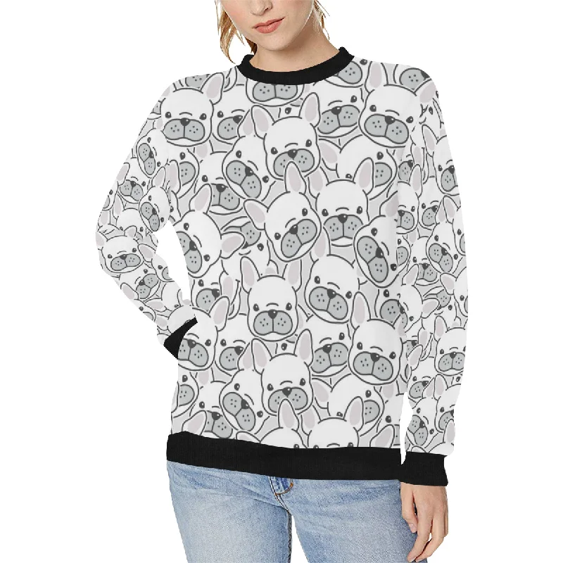 Cute french bulldog head pattern Women's Crew Neck Sweatshirt Hoodie with Zipper Versatile Modern Cute french bulldog head pattern Women's Crew Neck Sweatshirt Hoodie with Zipper Versatile Modern