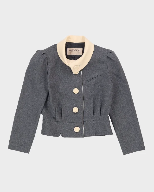 1980s Does The 40s Grey Fitted Jacket - S Zippered Jacket Buttoned Jacket Snapped Jacket 1980s Does The 40s Grey Fitted Jacket - S Zippered Jacket Buttoned Jacket Snapped Jacket
