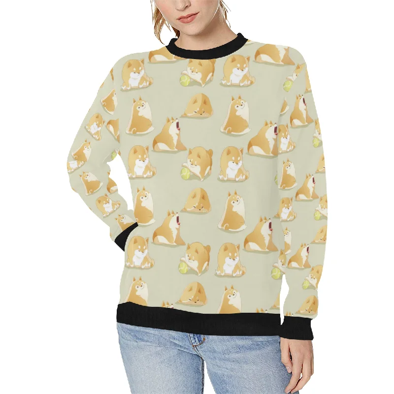 Cute fat shiba inu dog pattern Women's Crew Neck Sweatshirt Hoodie with Pastel Soft Subtle Cute fat shiba inu dog pattern Women's Crew Neck Sweatshirt Hoodie with Pastel Soft Subtle
