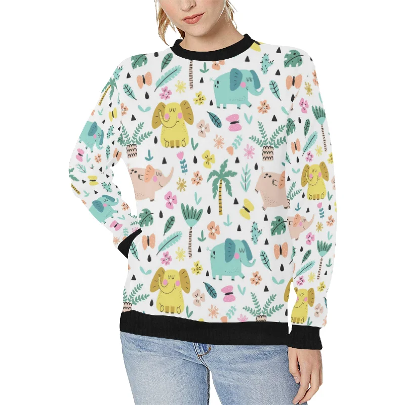 Cute elephants palm tree flower butterfly pattern Women's Crew Neck Sweatshirt Hoodie with Gradient Ombre Colorful Cute elephants palm tree flower butterfly pattern Women's Crew Neck Sweatshirt Hoodie with Gradient Ombre Colorful