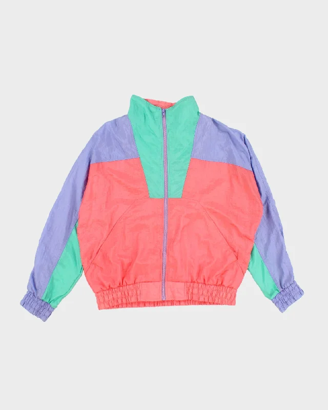 Vintage 80's Pastel Zip up Bomber Jacket - L Knit Jacket Woven Jacket Fleece Jacket