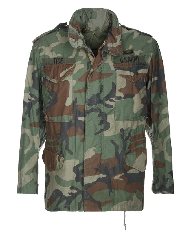 Stunning Patched 1983 Vintage US Army Woodland Camouflage M65 Field Jacket - Small Appliqued Jacket Beaded Jacket Sequined Jacket Stunning Patched 1983 Vintage US Army Woodland Camouflage M65 Field Jacket - Small Appliqued Jacket Beaded Jacket Sequined Jacket
