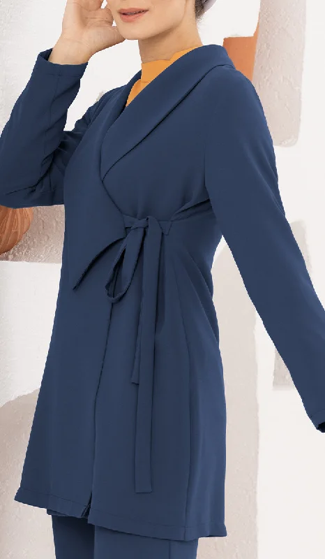 Abeer Light Long Comfy Wrap Jacket - Marina Blue - Final Sale Zippered Jacket Buttoned Jacket Snapped Jacket Abeer Light Long Comfy Wrap Jacket - Marina Blue - Final Sale Zippered Jacket Buttoned Jacket Snapped Jacket