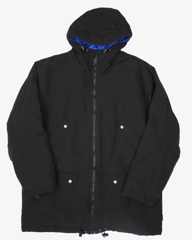 Vintage Woolrich Black / Blue Lined Heavyweight Hooded Parka Jacket - L Wool Jacket Cashmere Jacket Tweed Jacket Vintage Woolrich Black / Blue Lined Heavyweight Hooded Parka Jacket - L Wool Jacket Cashmere Jacket Tweed Jacket
