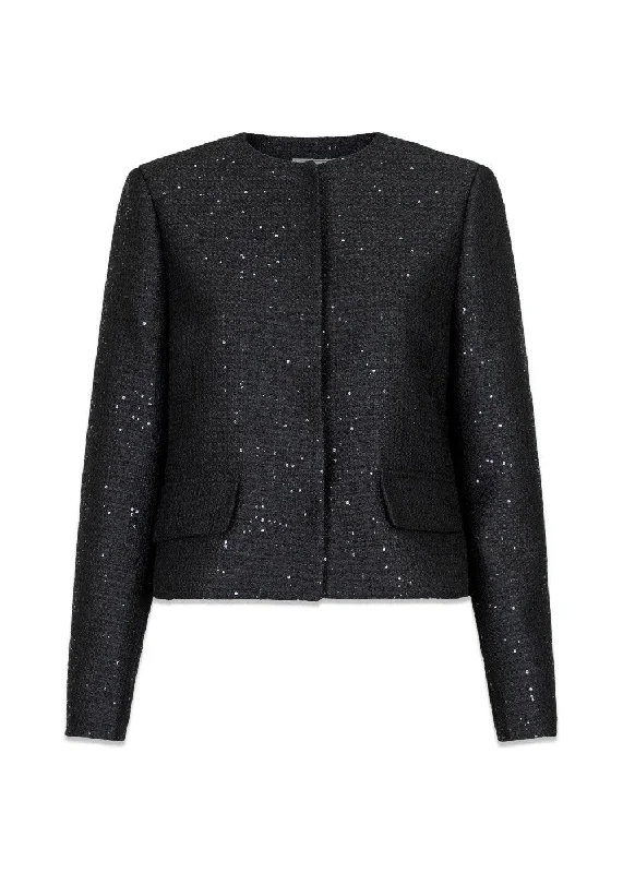 Helina Sequins Jacket - Black Denim Fabric Leather Fabric Suede Fabric