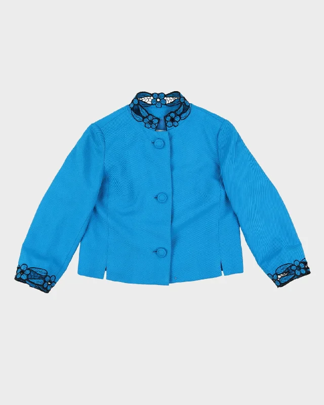 1980s Does The 60s Blue Lace Detailed Jacket - S Trench Coat Raincoat Waterproof Jacket 1980s Does The 60s Blue Lace Detailed Jacket - S Trench Coat Raincoat Waterproof Jacket