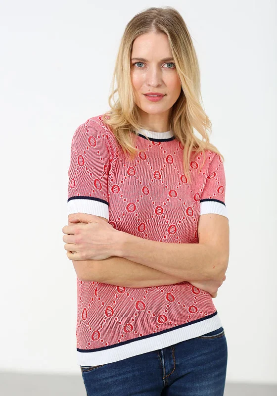 Rant & Rave Lesley Fine Knit Short Sleeve Jumper, Red Cable Knit Ribbed Knit Lace Knit Rant & Rave Lesley Fine Knit Short Sleeve Jumper, Red Cable Knit Ribbed Knit Lace Knit