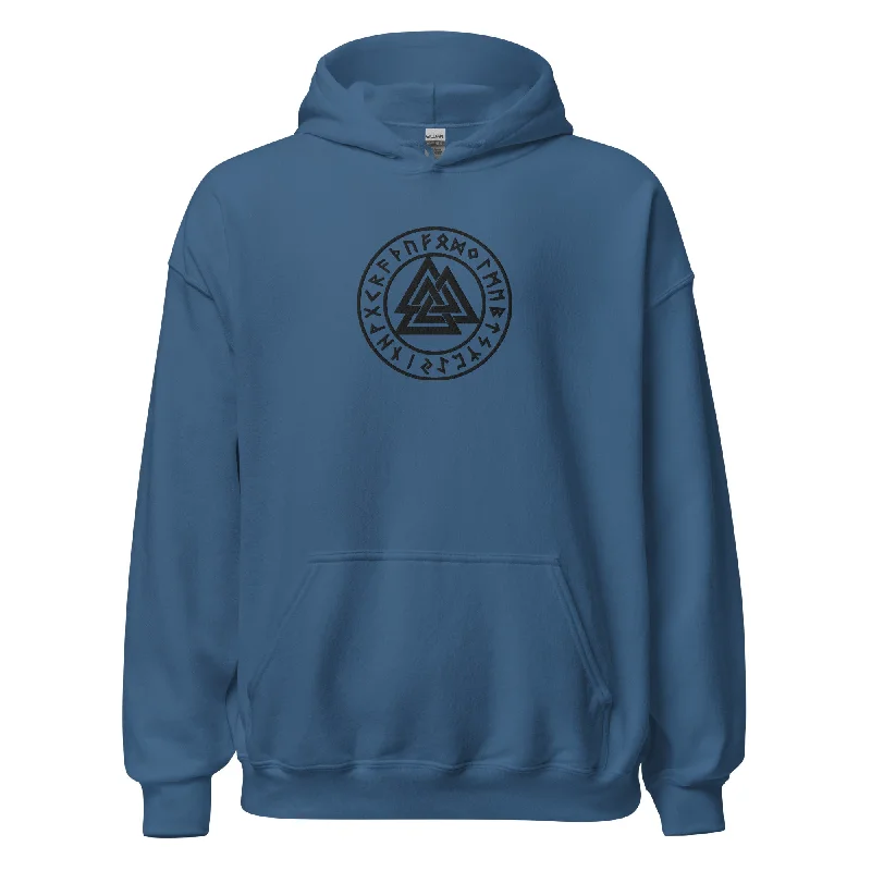 Valknut Embroidered Heavyweight Hoodie Sweatshirt Hoodie with Zipper Placket Modern Functional Valknut Embroidered Heavyweight Hoodie Sweatshirt Hoodie with Zipper Placket Modern Functional