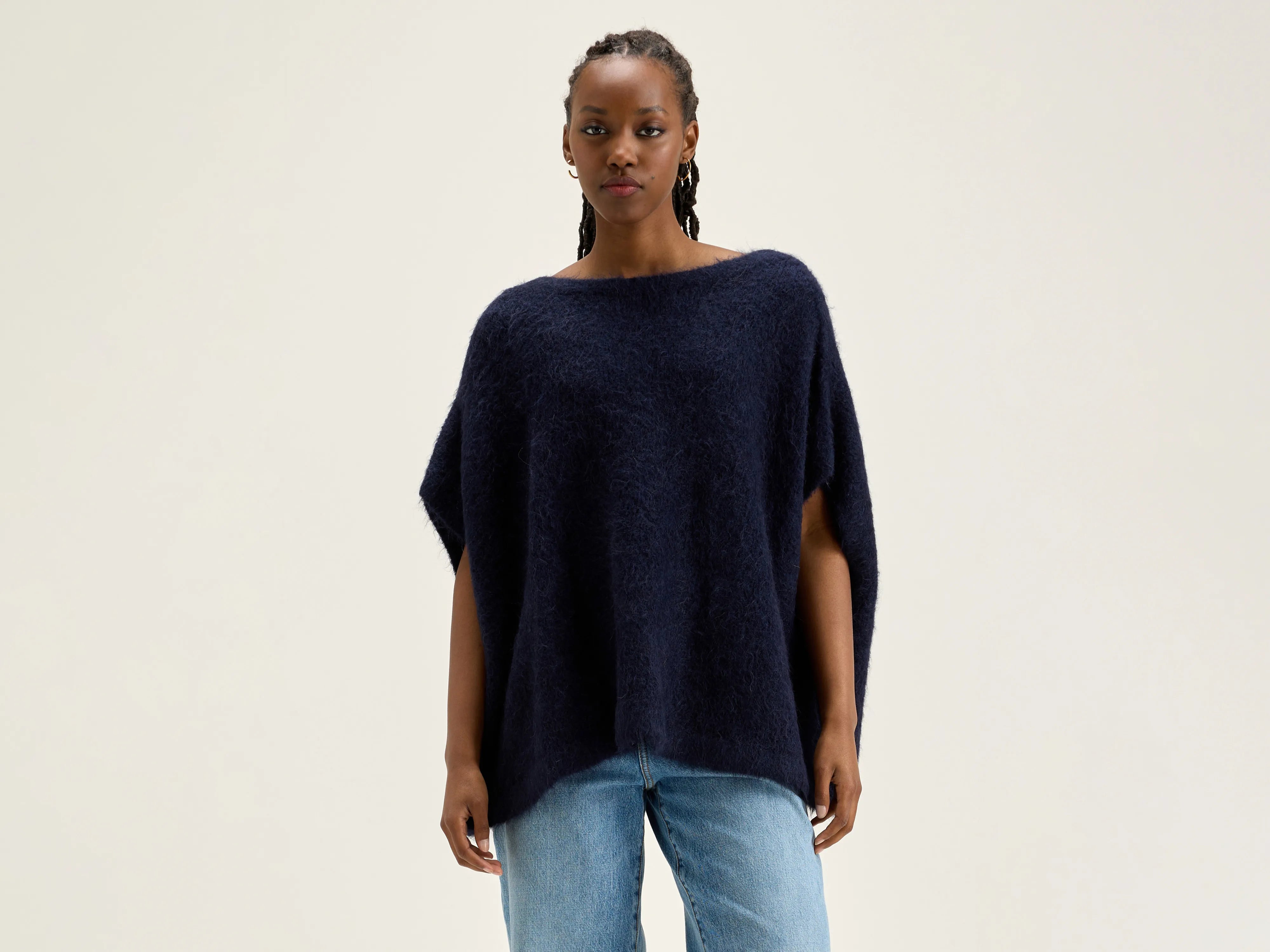 Decro boat-neck sweater (242 / W / NAVAL) Glossy Satin Silk