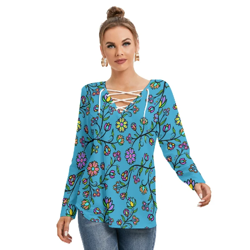 Cosmic Whisper Pastel Rainy Horizon Women's Long Sleeve Neckline Tie Sweatshirt Hoodie with Contrast Stitching Detailed Premium Cosmic Whisper Pastel Rainy Horizon Women's Long Sleeve Neckline Tie Sweatshirt Hoodie with Contrast Stitching Detailed Premium