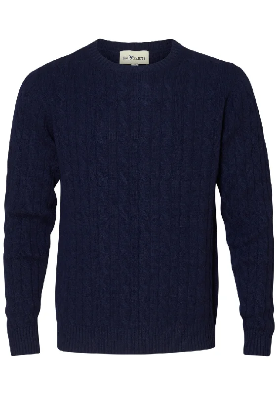 Navy Cashmere Cable-knit Sweater Men Print Jacquard Patchwork