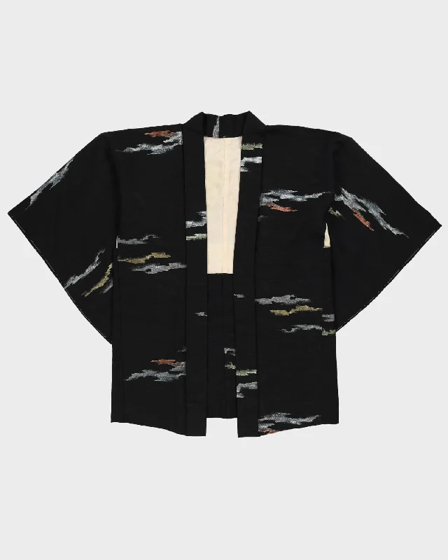 Vintage 1980s Black Patterned Haori Kimono Jacket - M Lace Jacket Ribbed Jacket Sequined Jacket Vintage 1980s Black Patterned Haori Kimono Jacket - M Lace Jacket Ribbed Jacket Sequined Jacket
