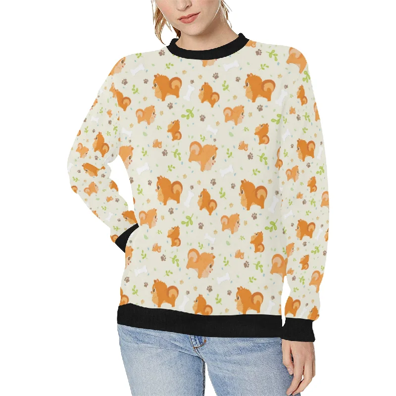 Cute brown pomeranian paw leave bone pattern Women's Crew Neck Sweatshirt Hoodie with Cuffed Sleeves Snug Secure Cute brown pomeranian paw leave bone pattern Women's Crew Neck Sweatshirt Hoodie with Cuffed Sleeves Snug Secure