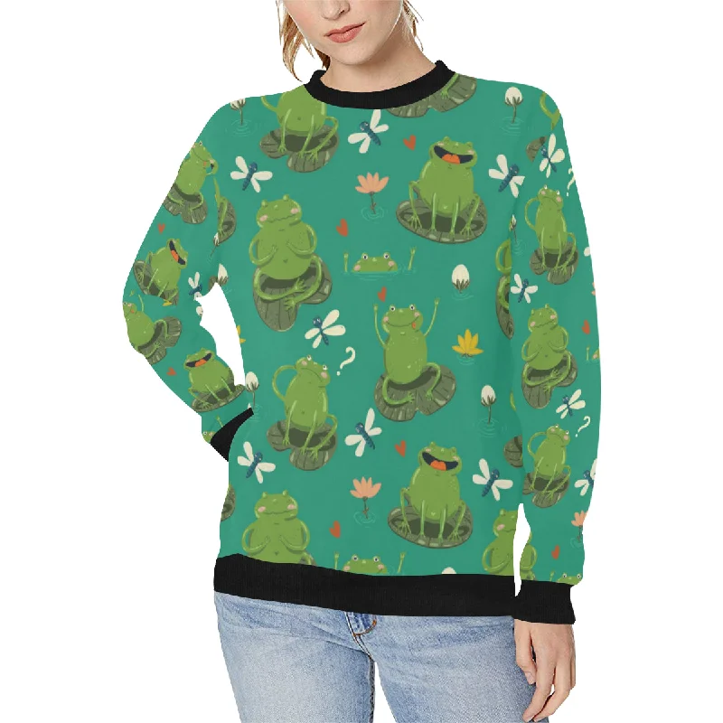 Cute frog dragonfly design pattern Women's Crew Neck Sweatshirt Hoodie with Strings Custom Fit Adjustable Cute frog dragonfly design pattern Women's Crew Neck Sweatshirt Hoodie with Strings Custom Fit Adjustable