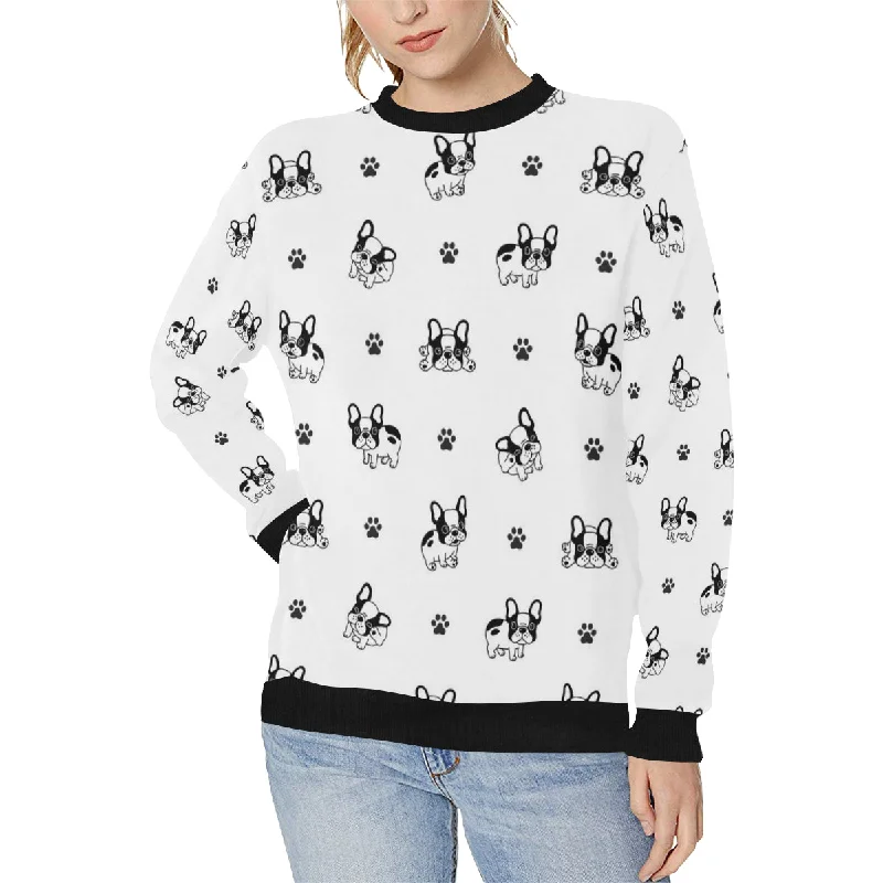 Cute french bulldog paw pattern Women's Crew Neck Sweatshirt Hoodie with Emblem Brand Identity Cute french bulldog paw pattern Women's Crew Neck Sweatshirt Hoodie with Emblem Brand Identity