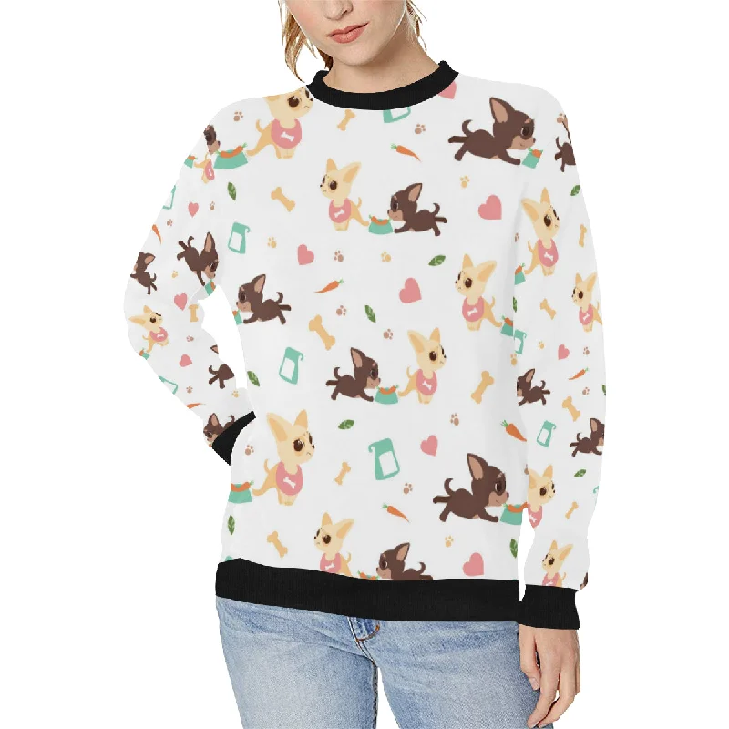 Cute Chihuahua puppie pattern Women's Crew Neck Sweatshirt Hoodie with Ribbed Neckline Snug Warm Cute Chihuahua puppie pattern Women's Crew Neck Sweatshirt Hoodie with Ribbed Neckline Snug Warm
