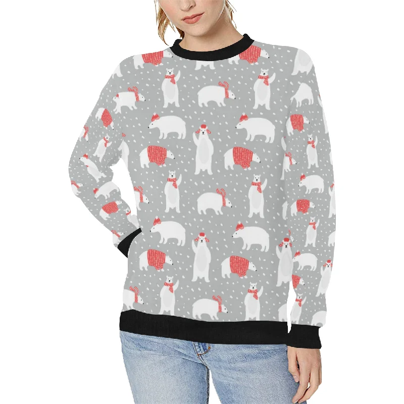 Cute polar bear christmas snow pattern Women's Crew Neck Sweatshirt Hoodie with Hood Adjustable Protection Cute polar bear christmas snow pattern Women's Crew Neck Sweatshirt Hoodie with Hood Adjustable Protection