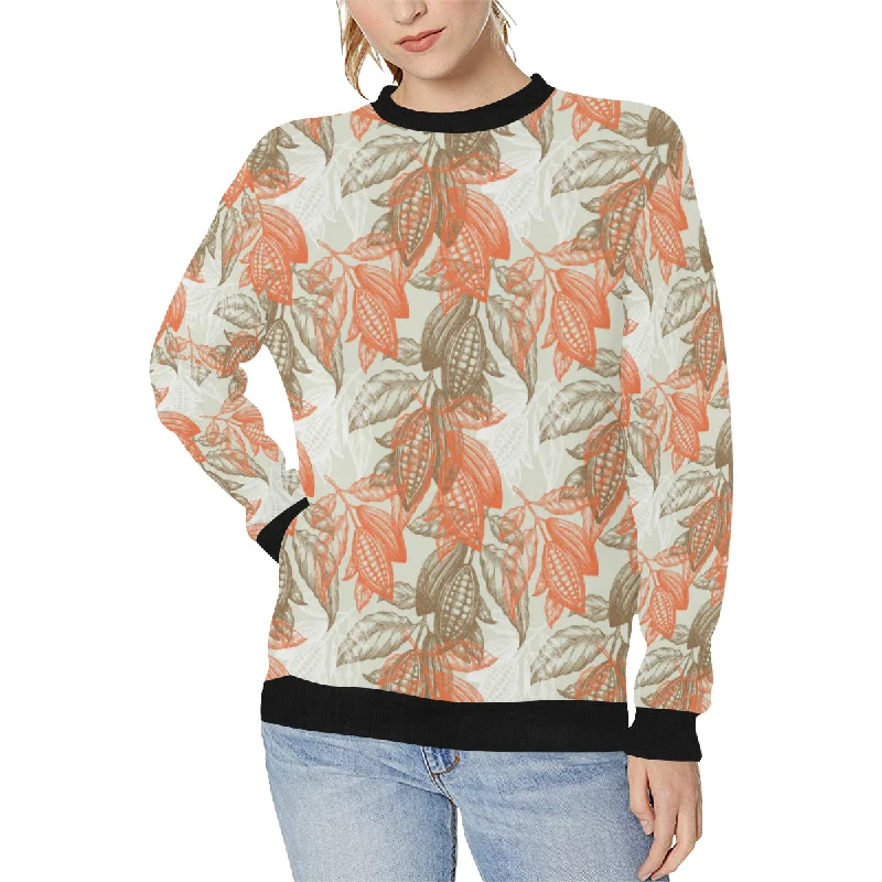 Cocoa beans Cocoa tree pattern Women's Crew Neck Sweatshirt Hoodie with Slit Hem Functional Movement Cocoa beans Cocoa tree pattern Women's Crew Neck Sweatshirt Hoodie with Slit Hem Functional Movement