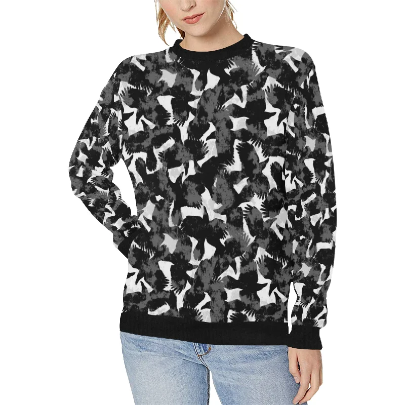 Crow illustration pattern Women's Crew Neck Sweatshirt Hoodie with Elastic Cuffs Stretchable Comfortable Crow illustration pattern Women's Crew Neck Sweatshirt Hoodie with Elastic Cuffs Stretchable Comfortable