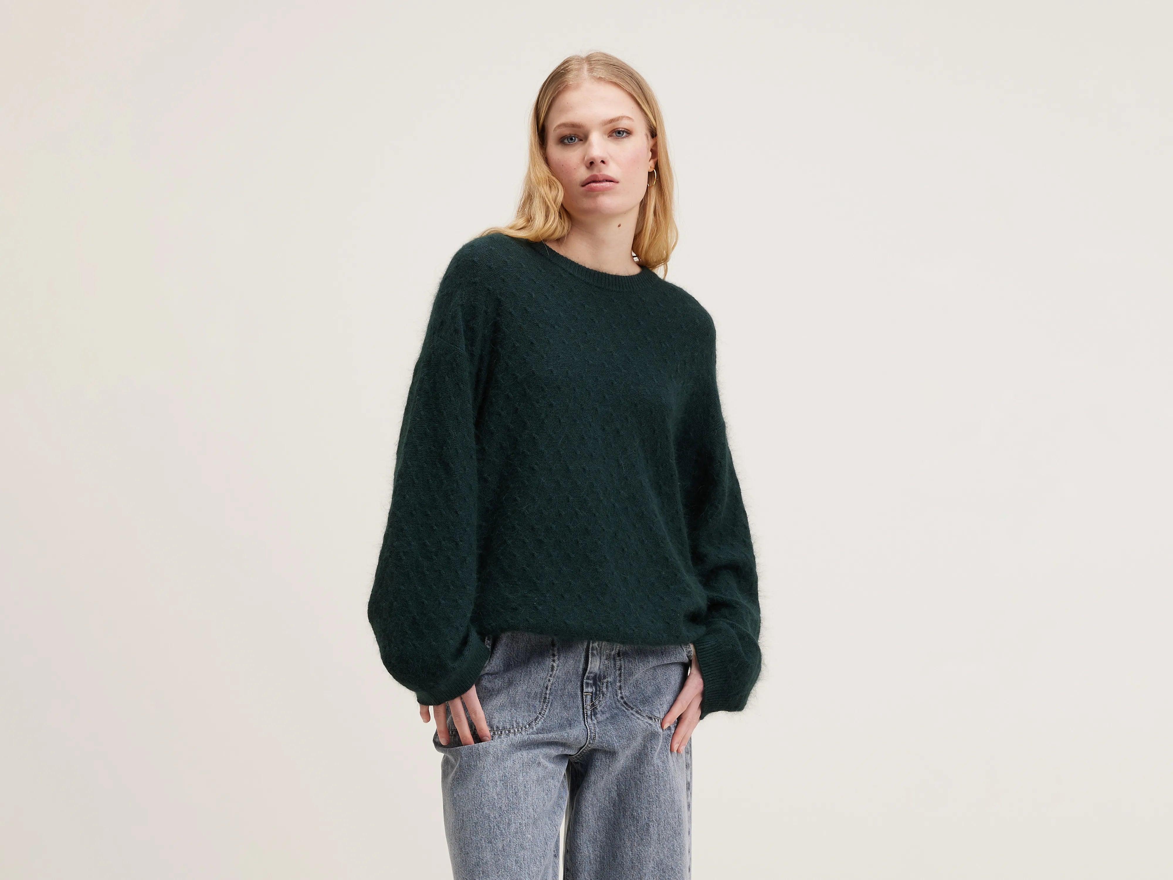 Dionie round-neck sweater (242 / W / BOTTLE) Zippered Front Buttoned Front Snap Front Dionie round-neck sweater (242 / W / BOTTLE) Zippered Front Buttoned Front Snap Front