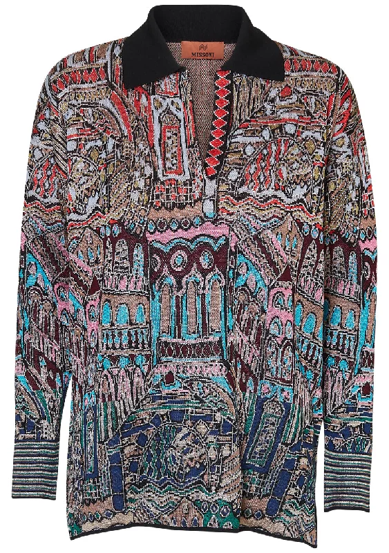 Seraphim V-Neck Sweater Multicolour Satin Blend Silk Blend Wool Blend