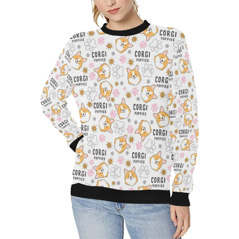 Corgi Dog Pattern Women's Crew Neck Sweatshirt Hoodie with Crew Neck Simple Timeless Corgi Dog Pattern Women's Crew Neck Sweatshirt Hoodie with Crew Neck Simple Timeless