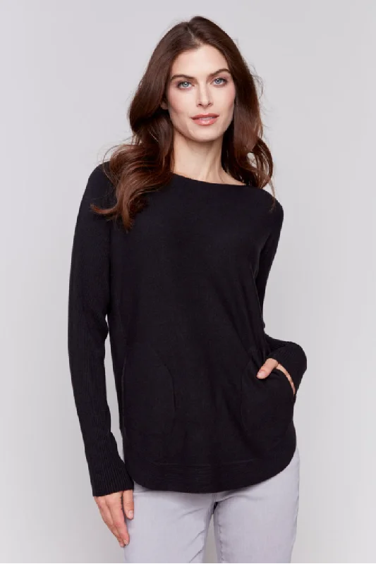Round Hem Sweater w/Pockets & Back Lacing Open Front Closed Front Wrap Front