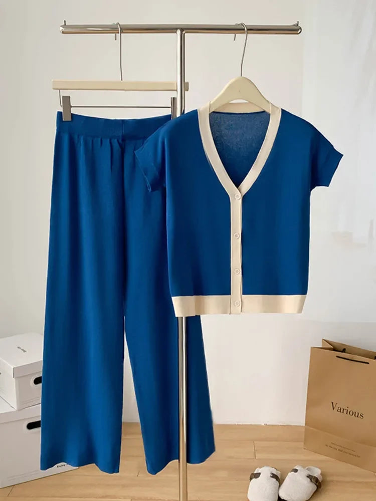 Wjczt Fashion Knitted 2 Pieces Sets Women V-Neck Single Breasted Cardigan+High Waist Wide Leg Long Pants 2024 New Solid Sweater Suits Terry Blend Velvet Blend Canvas Blend Wjczt Fashion Knitted 2 Pieces Sets Women V-Neck Single Breasted Cardigan+High Waist Wide Leg Long Pants 2024 New Solid Sweater Suits Terry Blend Velvet Blend Canvas Blend