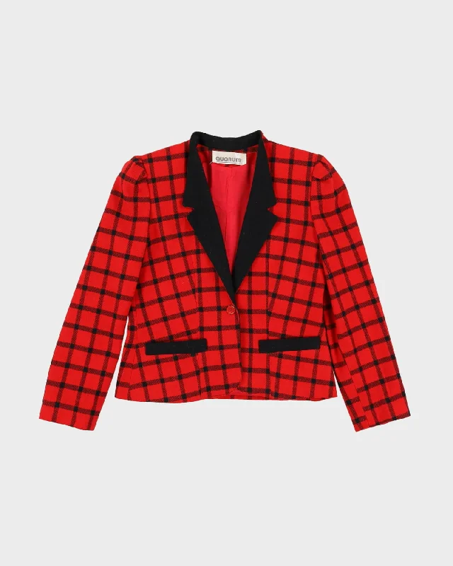1980s Red And Black Checked Jacket - S Print Jacket Jacquard Jacket Patchwork Jacket