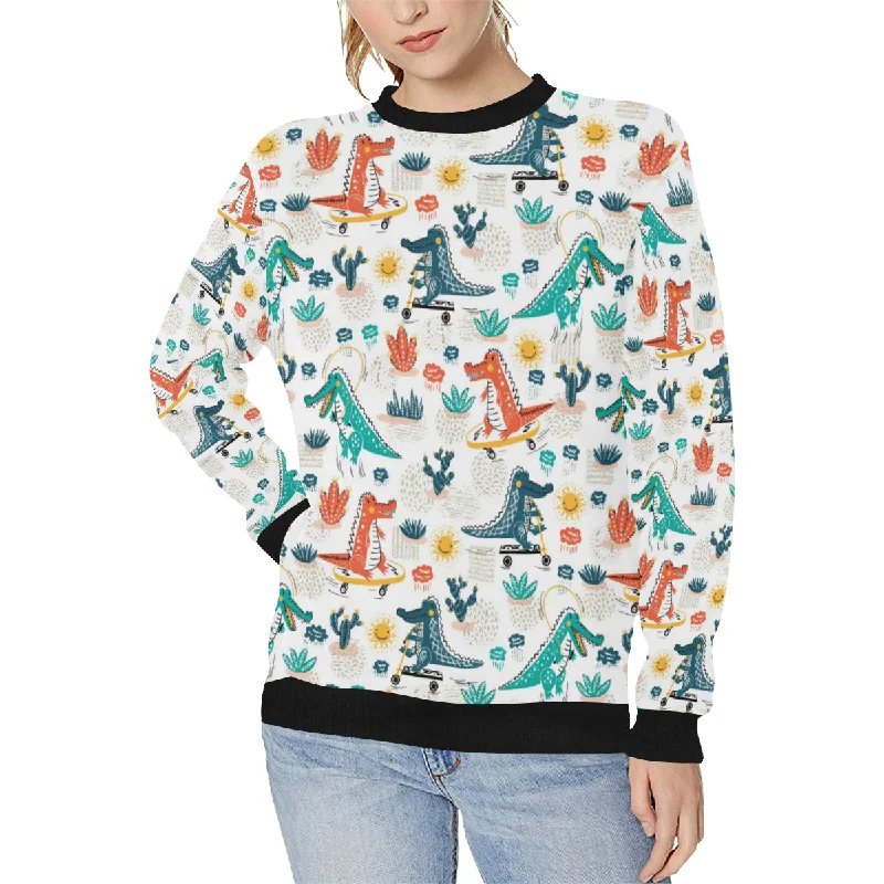 Cute Crocodile Pattern Women's Crew Neck Sweatshirt Hoodie with Magnetic Closure Innovative Modern Cute Crocodile Pattern Women's Crew Neck Sweatshirt Hoodie with Magnetic Closure Innovative Modern
