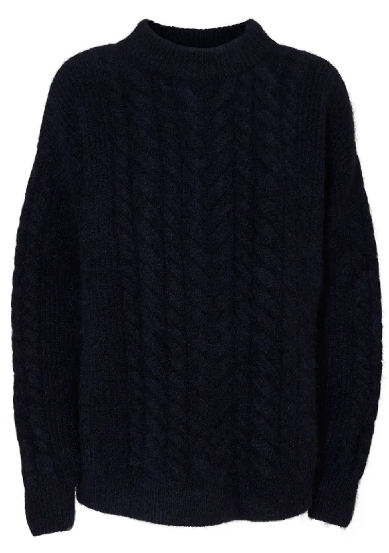 Anette Jumper Navy Ribbed Striped Patterned
