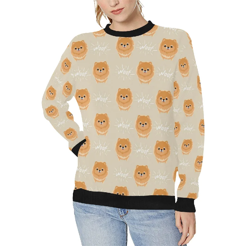 Cute brown pomeranian puppy on blue Women's Crew Neck Sweatshirt Hoodie with Contrast Stitching Detailed Premium Cute brown pomeranian puppy on blue Women's Crew Neck Sweatshirt Hoodie with Contrast Stitching Detailed Premium