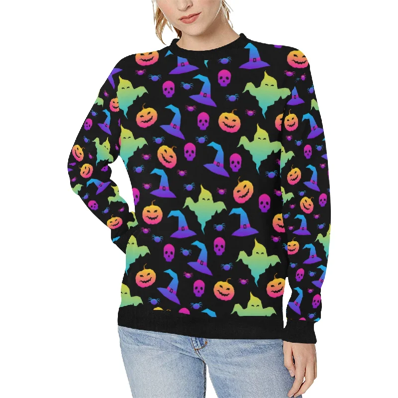 Colorful halloween background Women's Crew Neck Sweatshirt Hoodie with Front Slit Layering Stylish Colorful halloween background Women's Crew Neck Sweatshirt Hoodie with Front Slit Layering Stylish