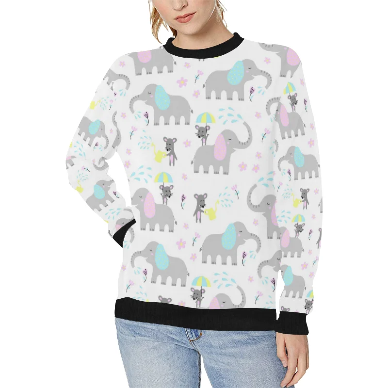 Cute elephant mouse pattern Women's Crew Neck Sweatshirt Hoodie with Set-In Sleeves Structured Classic Cute elephant mouse pattern Women's Crew Neck Sweatshirt Hoodie with Set-In Sleeves Structured Classic