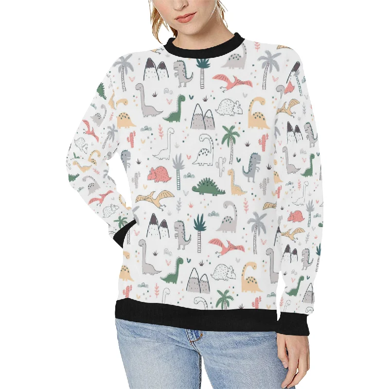 Cute cartoon dinosaurs tree pattern Women's Crew Neck Sweatshirt Hoodie with Ribbed Cuffs Snug Fit Comfort Cute cartoon dinosaurs tree pattern Women's Crew Neck Sweatshirt Hoodie with Ribbed Cuffs Snug Fit Comfort