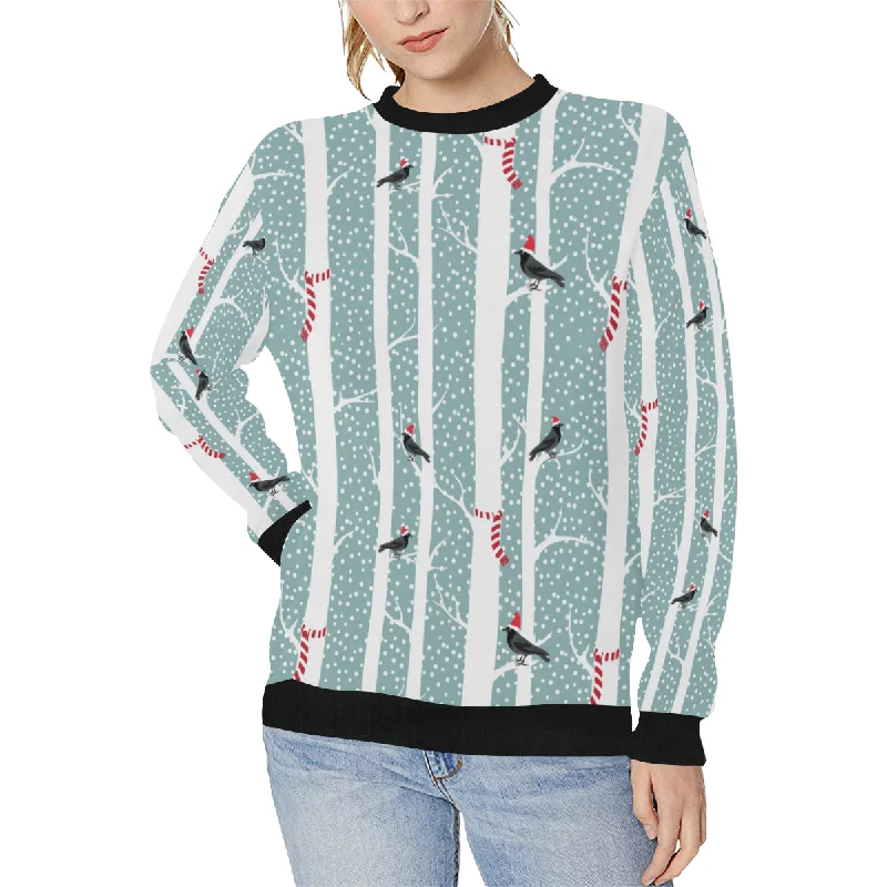 Crows christmas hat scarf Women's Crew Neck Sweatshirt Hoodie with Set-In Sleeves Structured Classic Crows christmas hat scarf Women's Crew Neck Sweatshirt Hoodie with Set-In Sleeves Structured Classic