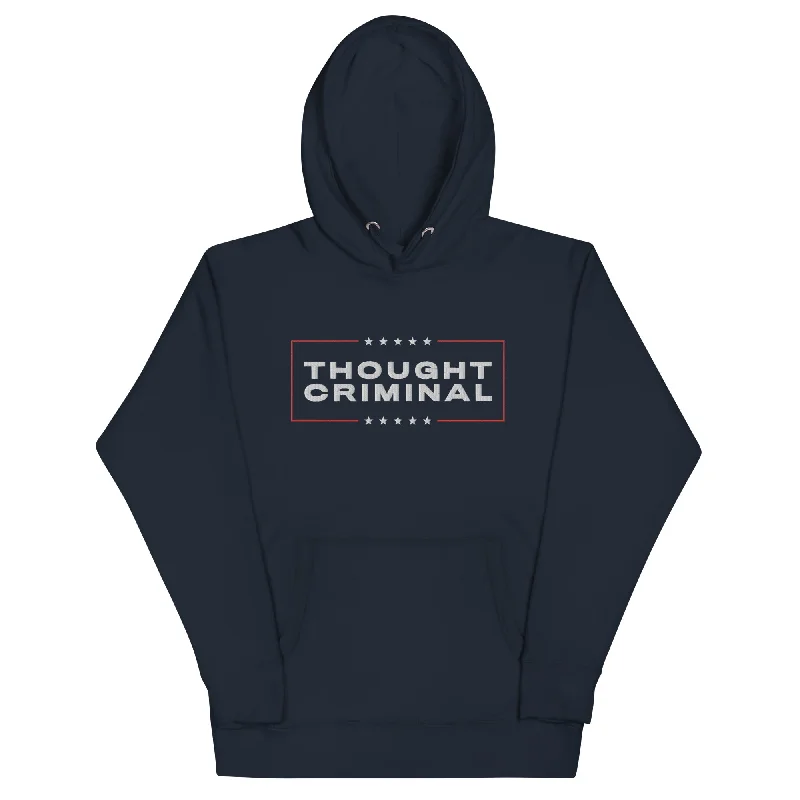 Thought Criminal Campaign Embroidered Unisex Hoodie Hoodie with Distressed Vintage Worn Thought Criminal Campaign Embroidered Unisex Hoodie Hoodie with Distressed Vintage Worn