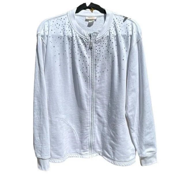 Tia Vintage 90s Zip Front Rhinestone Decorated Crew Neck Oversized Jacket - L Zippered Jacket Buttoned Jacket Snapped Jacket