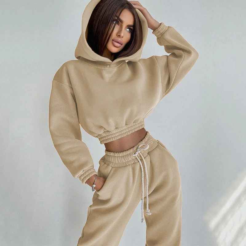 Wjczt cold weather outfits 2024 Women's Hooded Waist Short Sweater Casual Solid Color Drawstring Sports Suit Solid Print Embellished Wjczt cold weather outfits 2024 Women's Hooded Waist Short Sweater Casual Solid Color Drawstring Sports Suit Solid Print Embellished