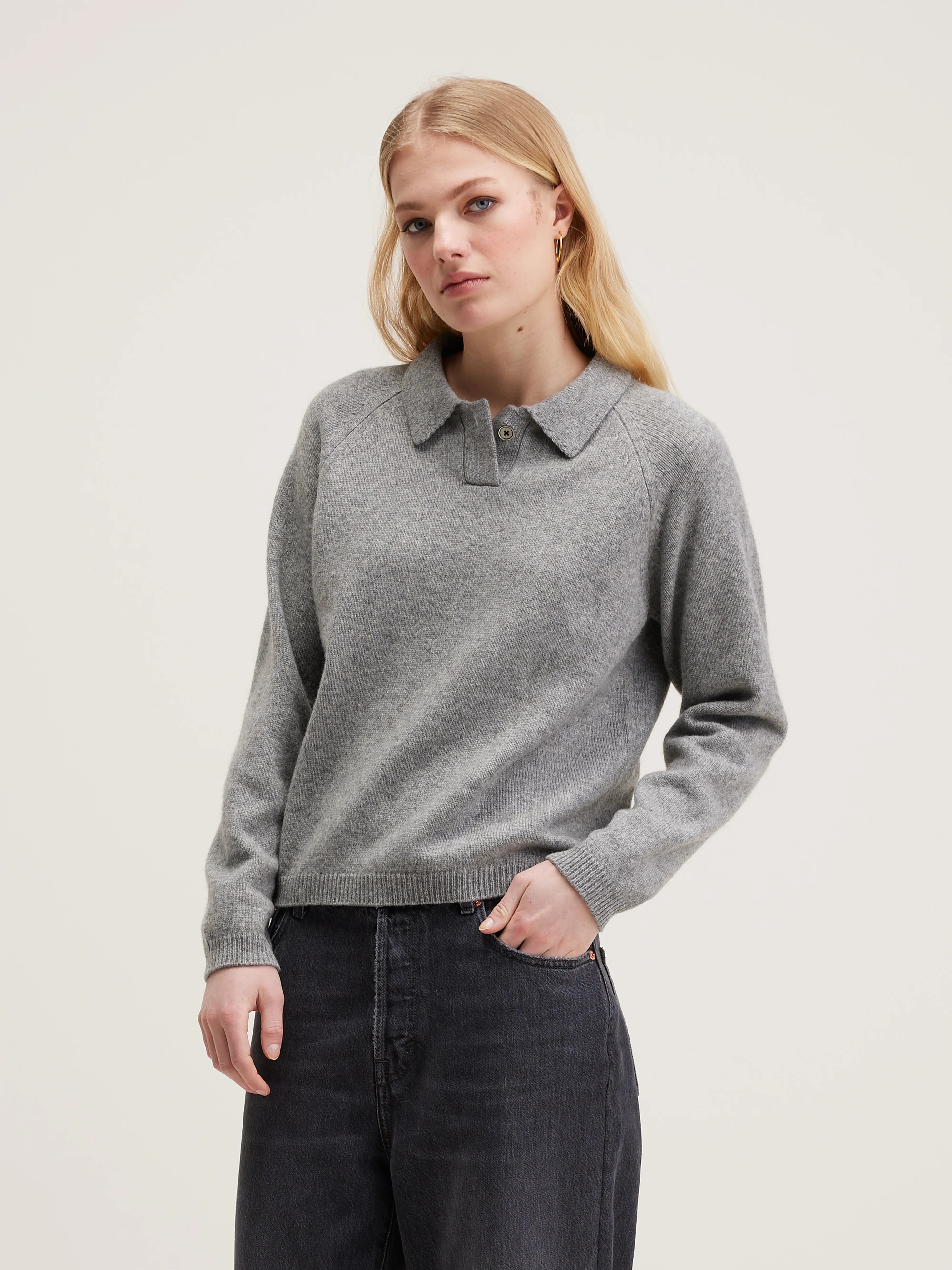 Amerty polo-collar sweater (242 / W / H. GREY) Graphic Sweater Embroidered Appliqued