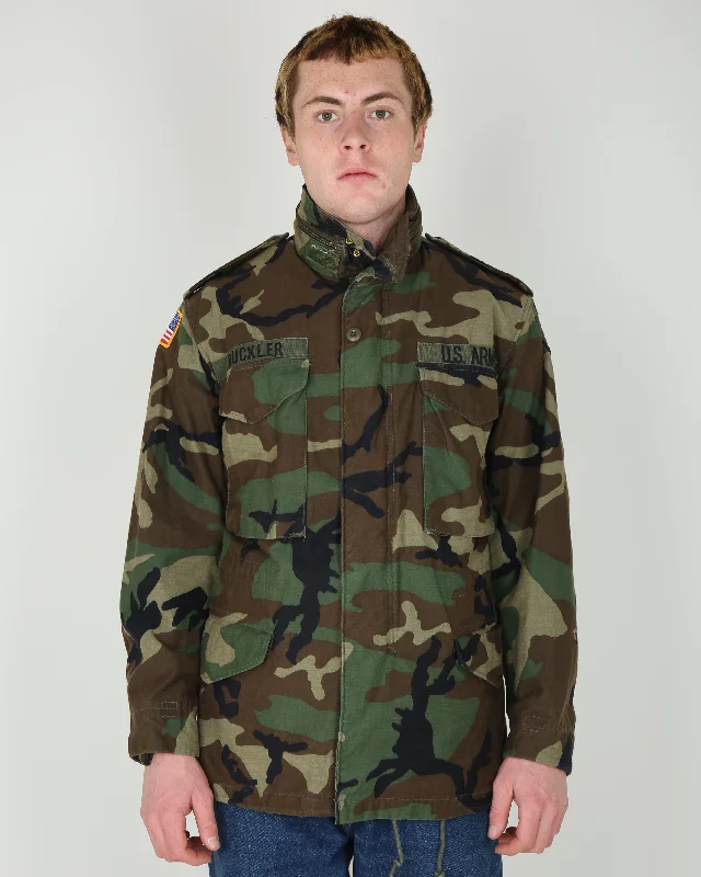 1986 Vintage US Army M-81 Woodland Camouflage M65 Field Jacket - X-Small / Regular Cotton Fabric Linen Fabric Terry Fabric 1986 Vintage US Army M-81 Woodland Camouflage M65 Field Jacket - X-Small / Regular Cotton Fabric Linen Fabric Terry Fabric