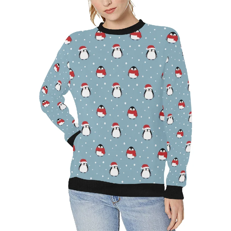 Cute penguin christmas snow pattern Women's Crew Neck Sweatshirt Hoodie with Button Classic Timeless Cute penguin christmas snow pattern Women's Crew Neck Sweatshirt Hoodie with Button Classic Timeless