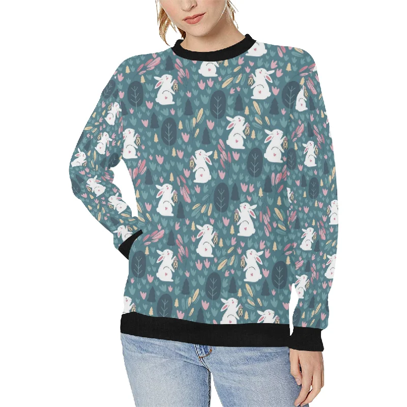 Cute rabbit pattern Women's Crew Neck Sweatshirt Hoodie with Hem Fringe Bohemian Relaxed Cute rabbit pattern Women's Crew Neck Sweatshirt Hoodie with Hem Fringe Bohemian Relaxed