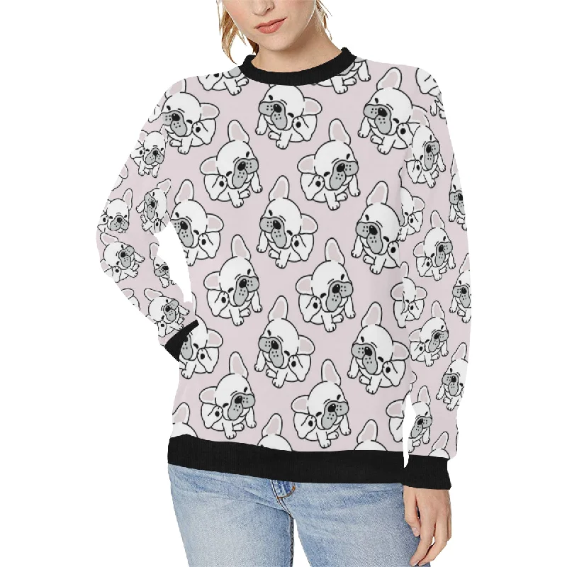 Cute french bulldog pattern Women's Crew Neck Sweatshirt Hoodie with Ribbed Cuffs Snug Fit Comfort Cute french bulldog pattern Women's Crew Neck Sweatshirt Hoodie with Ribbed Cuffs Snug Fit Comfort