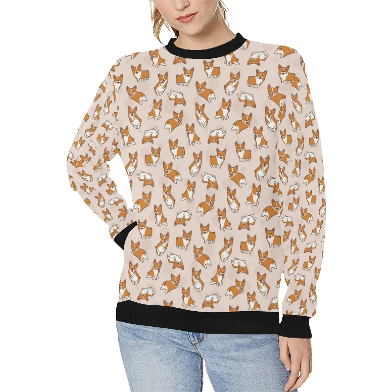 Cute Corgis Pattern pink background Women's Crew Neck Sweatshirt Hoodie with Hem Fringe Bohemian Relaxed Cute Corgis Pattern pink background Women's Crew Neck Sweatshirt Hoodie with Hem Fringe Bohemian Relaxed