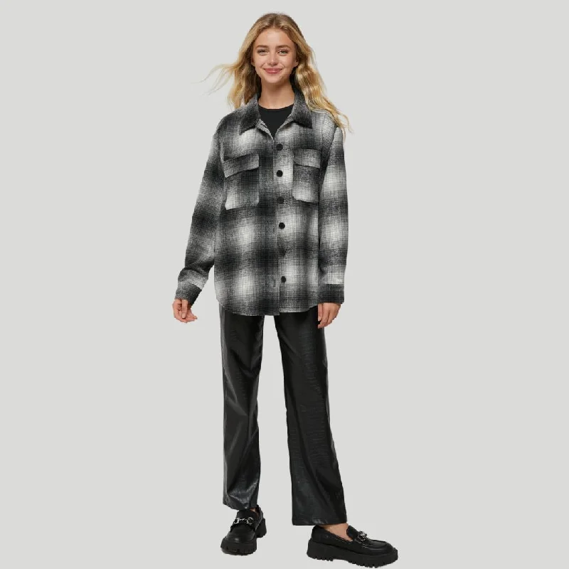 Plaid Shirt Jacket (Black) Collared Jacket Crew Neck Jacket Turtle Neck Jacket