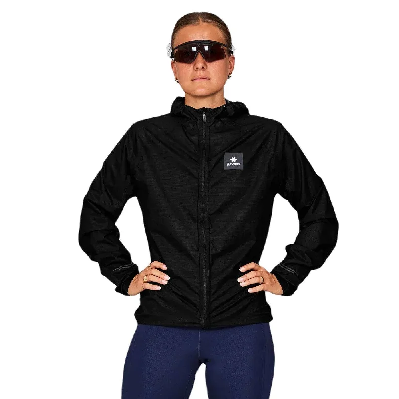 Saysky | Hardloopjas | Flow 2.5L Waterproof Jacket | Unisex | Black Welt Pockets Slit Pockets Flap Pockets Saysky | Hardloopjas | Flow 2.5L Waterproof Jacket | Unisex | Black Welt Pockets Slit Pockets Flap Pockets
